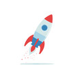 © GraphicHive - Illustration of a cartoon rocket ship launching with red and blue accents against a white background
