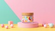 © Cahya - Modern skincare product mockup with wooden lid and bright pastel design