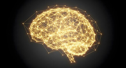 Abstract digital brain neural network connection on black background.