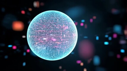 an abstract sphere punctuated by digital light