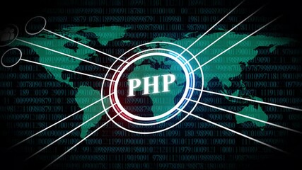 Global PHP Programming Network with Binary Code and World Map image photo