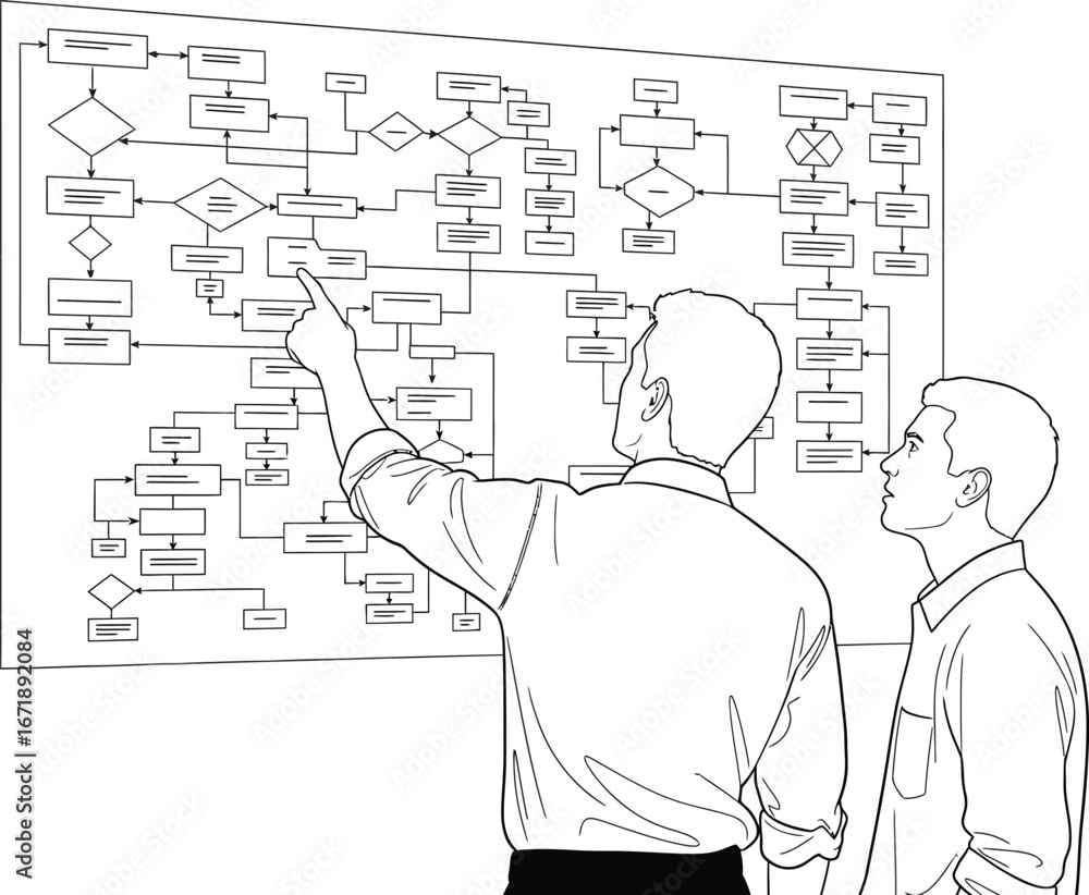 Analyzing flowchart business process diagram planning strategy Stock ...