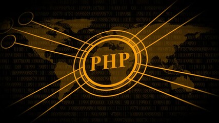 Global PHP Programming Network with Binary Code and World Map image photo