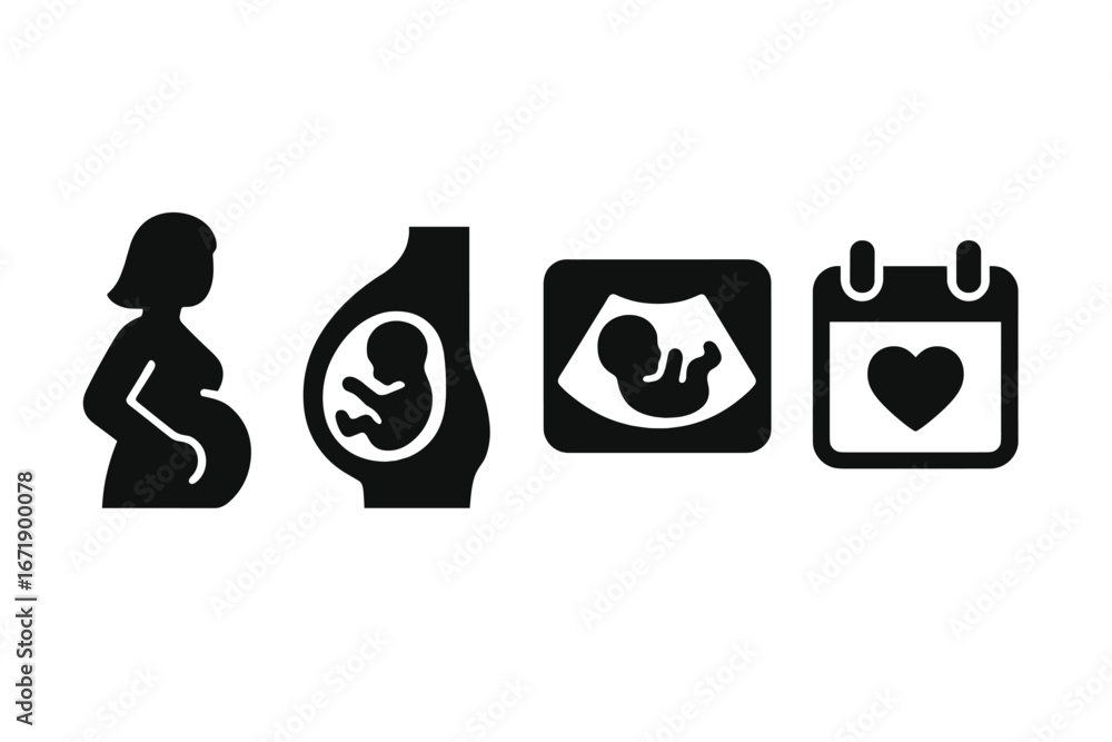 Vector de Stock Pregnancy solid glyph icon set. Pregnant woman, baby ...