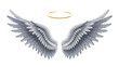 © MdIbrahim - Majestic white angel wings spread wide with a golden halo above them symbolizing divine grace and heavenly presence isolated on transparent background