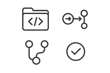Open Source Software Icons, Outline Vector Set Featuring Code Folder, Pull Request, Branch Merge, and Commit Symbols for Project Collaboration and Development Workflow