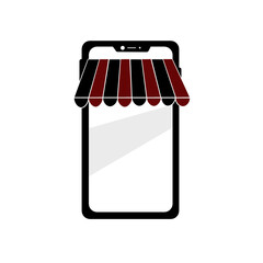Wall Mural - Smartphone with shop icon. Online store concept. Mobile commerce symbol. Digital shopping illustration. Modern e-commerce design.