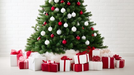 Wall Mural - large christmas tree with many ornaments and presents underneath it