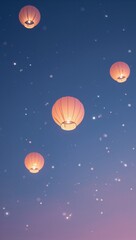 Wall Mural - Minimalist pastel lanterns floating in sky with glowing stars