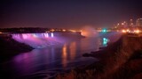 Niagara Falls Night View in Canada with Colorful Lights Reflecting on Water