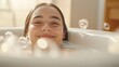 © Kundy - Smiling Woman Relaxing in Bathtub, Spa & Skincare Lifestyle Aesthetics Material