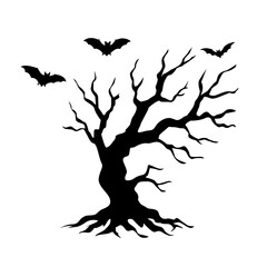 spooky tree with bats silhouette vector isolated collection five