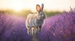 © zui - Enchanting rabbit in lavender fields amidst the golden glow of the setting sun creates a calming