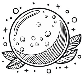 Wall Mural - stylized crescent moon with stars and leaves hand drawn doodle art