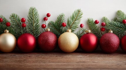 Wall Mural - beautiful display of christmas ornaments with a mix of red and gold balls. the red balls are arrange