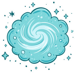 Wall Mural - cartoonish aqua swirling cloud with stars and bubbles around it.