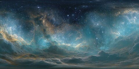 Wall Mural - Abstract HDRI. Cosmic Galaxy Nebula Map in 360 Panorama Sky Environment