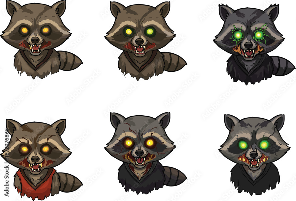 Zombie Raccoon Target Zombie raccoon character busts with glowing eyes, horror animal ...