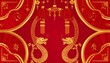 © Haya - Symmetrical design featuring golden dragons and lanterns on a red background with geometric patterns