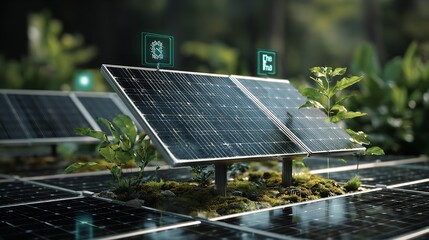 Solar panels arrayed in a field