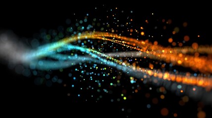 Abstract glowing light trails swirling in dark space colorful bokeh effect