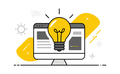 Computer monitor with lightbulb icon illustration for ideas and innovation