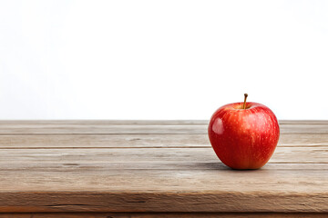 Wall Mural -  vibrant red apple on rustic wooden table,  isolated on white background