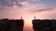 © backup_studio - Man and woman silhouette standing at opposite sides of canyon cliff at sunset. Concept of gap, separation, and distance in relationships or business.