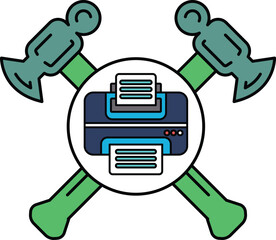 Wall Mural - A logo for a printer that has a hammer and an axe on it