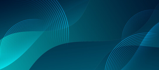 Wall Mural - Circular line pattern on dark green gradient background with abstract geometric shapes	
