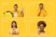 © Damir Khabirov - Creative collage of diverse people inside web browser frames. Digital lifestyle or social media news feed concept on yellow background