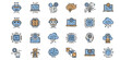 © Shoaib Arshad - Minimal flat vector icon set of artificial intelligence and technology symbols including robot head, neural network, brain, cloud computing, microchip, coding icon, futuristic AI design, isolated on w