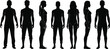 © Shirina - Black silhouette human figure icon set, diverse male and female postures in side and front view for anatomy, fashion, design