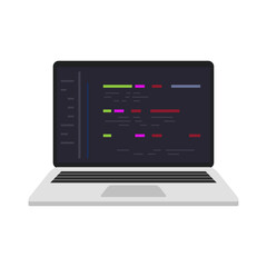 Laptop Coding Illustration in Flat Vector Style
