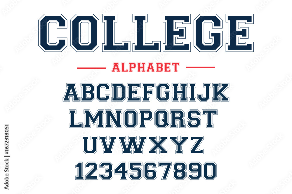 Classic college font. Vintage sport font in american style for football ...