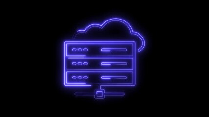 Wall Mural - Glowing Neon Cloud Server Icon Isolated Black Background Digital Technology Data Storage Network
