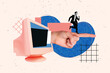 © deagreez - Sketch artwork banner creative collage of serious businessman run hand peek boss pc monitor point workload freelancer hacker