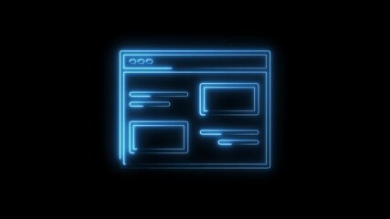 Glowing Blue Neon Interface Window Icon Animation Isolated on Black Background Digital Display
