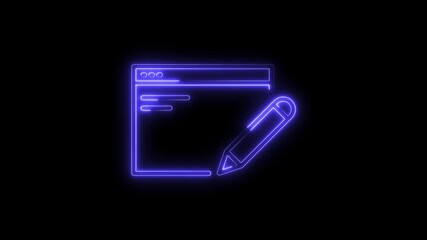Glowing Neon Blue Edit Icon on Black Background Digital Interface Concept pencil document