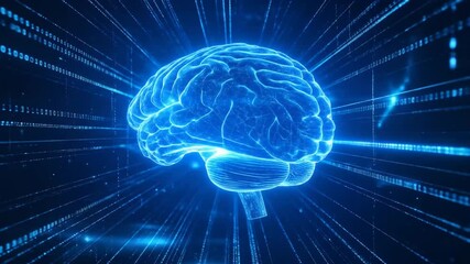 Artificial intelligence brain concept with glowing blue neural network representation in digital