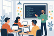 © MaximB - Students engaged in a coding class with an instructor explaining concepts in a bright classroom environment