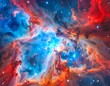 © Binuril - A vibrant nebula, swirling gases in red, blue, and orange hues, speckled with bright stars