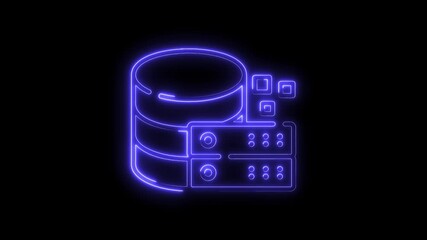 Wall Mural - Glowing Neon Database Server Icon Isolated on Black Background Futuristic Technology Concept video