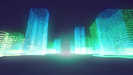 Wall Mural - animation of digital city on black background