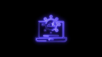 Wall Mural - Glowing Neon Laptop Icon with Data Analytics Chart and Network Connections Digital Technology