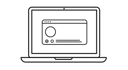A simple black and white line drawing of a laptop computer displaying a generic application window.