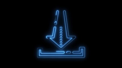 Wall Mural - Glowing blue neon download icon animation isolated on black background with subtle light effects