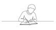 © Shehzad - Person writing in a notebook, single line drawing style.