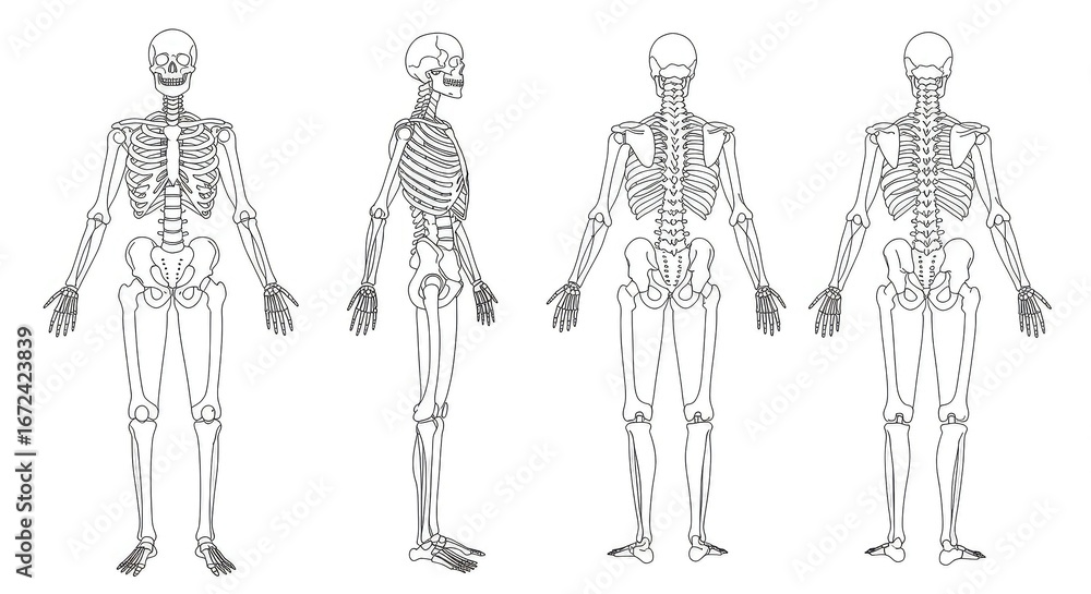 Skeleton Horizontal Anatomical illustration of the human skeleton shown from anterior ...