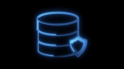 Wall Mural - Glowing Neon Blue Database Shield Icon Isolated on Black Background Secure Data Protection